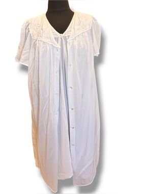 Vtg Vanity Fair White Sheer Set Sz L Embroidered Chiffon 60s Robe & Nightgown C7